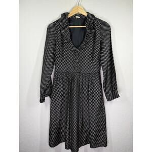 Women's Vintage J. Crew 100% Silk Black and white Polka‎ Dot Dress Size 0